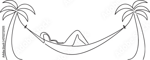 woman relaxing in a hammock one continuous line art, One line art, Vector illustration
