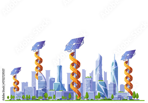 Futuristic City with Solar Powered Helix Towers.
