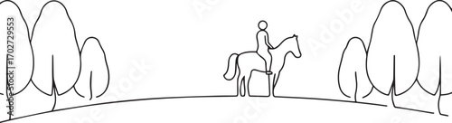 Woman riding horse one continuous line art, Vector illustration, One line art, Line art graphic style