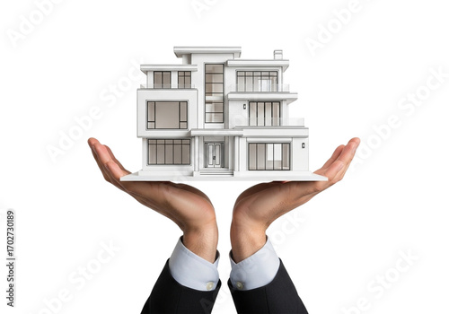Hand Holding House Symbol of Real Estate, Property, Home Ownership Concept