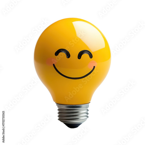 Yellow smiling light bulb isolated on transparent background