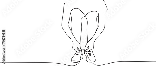 Woman tying shoelac one continuous line art, Vector illustration, One line art, Line art graphic style