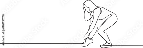 Woman tying shoelac one continuous line art, Vector illustration, One line art, Line art graphic style