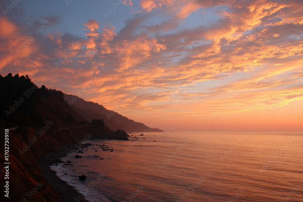 Obraz premium breathtaking sunrise over high cliff illuminating sky with warm hues of orange pink and gold