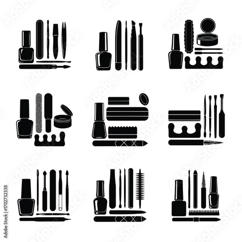 Nail Care Tools Silhouette Collection of Manicure and Pedicure Essentials