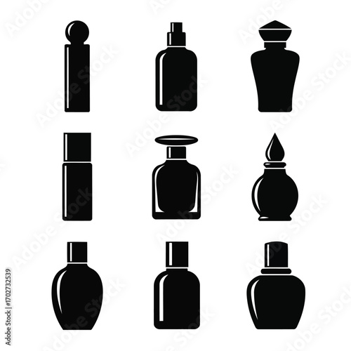 Collection of Various Perfume Bottles Silhouettes - Elegant Container Designs