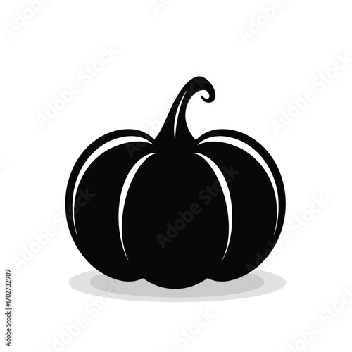 Silhouette of a ripe pumpkin with a curled stem and subtle texture silhouette