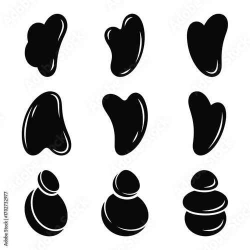 Black Gua Sha Tools in Various Shapes for Skincare and Wellness
