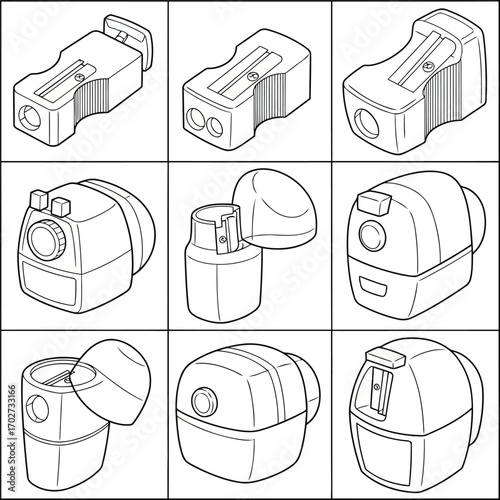 Assortment of Pencil Sharpeners A Collection of Simple Isometric Designs