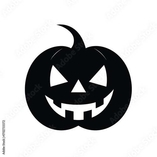 Spooky halloween jack o lantern silhouette with scary face and curved stem for autumn celebrations silhouette