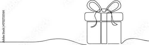 Holiday gift box one continuous line art, Vector illustration, One line art, Line art graphic style