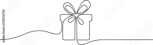 Holiday gift box one continuous line art, Vector illustration, One line art, Line art graphic style