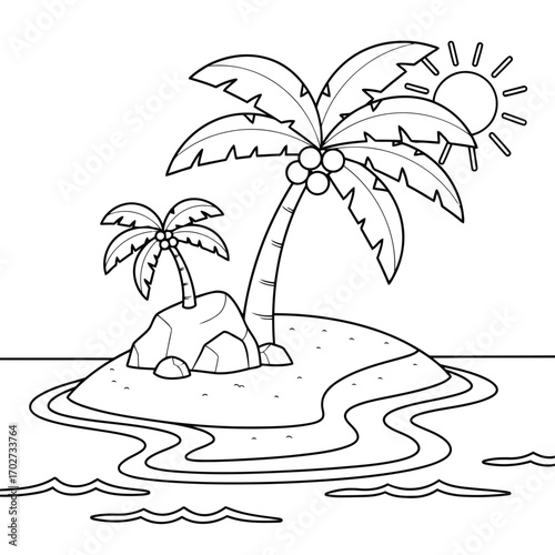 Tropical Island Paradise Palm Trees and Sunny Beach Scene