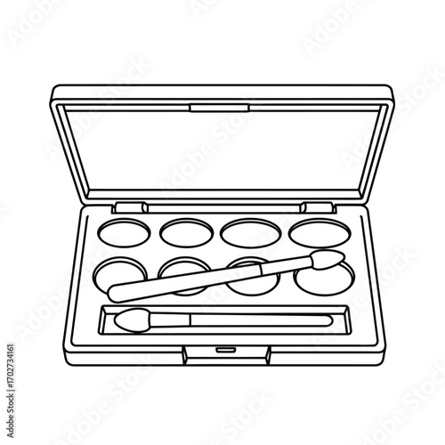 Monochrome line art illustration of a cosmetic eyeshadow palette
