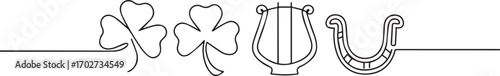 St. Patrick's day one continuous line art, Vector illustration, One line art, Line art graphic style