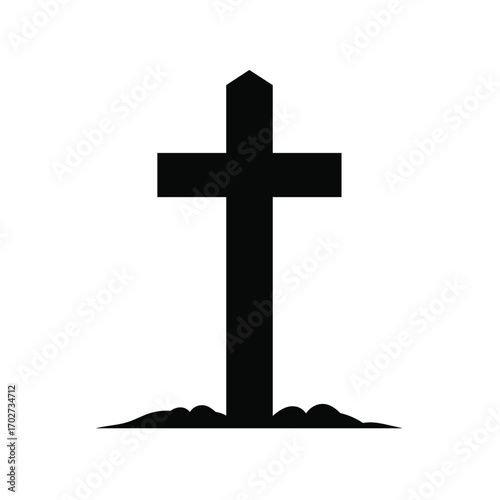 Solemn silhouette of a christian cross emerging from earth a symbol of faith and remembrance silhouette