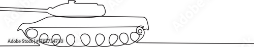 Tank one continuous line art, Vector illustration, One line art, Line art graphic style
