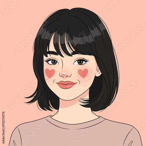 Smiling Woman with Heart-Shaped Blush