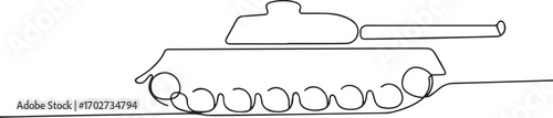 Tank one continuous line art, Vector illustration, One line art, Line art graphic style