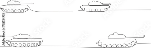 Set of Tank one continuous line art, Vector illustration, One line art, Line art graphic style