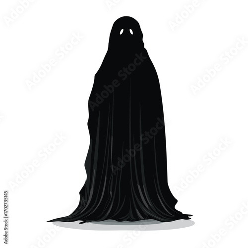Eerie black ghost silhouette with glowing eyes in dramatic lighting silhouette