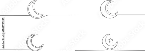 A set of Moon one continuous line art, Vector illustration, One line art, Line art graphic style