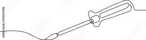 Screwdriver one continuous line art, Vector illustration, One line art, Line art graphic style