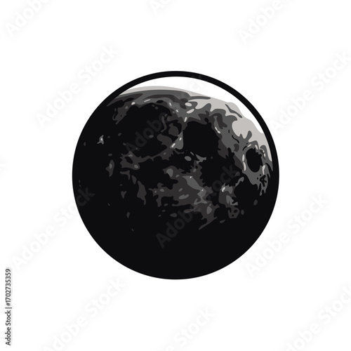 Detailed black and white full moon celestial body isolated on for cosmic concepts silhouette