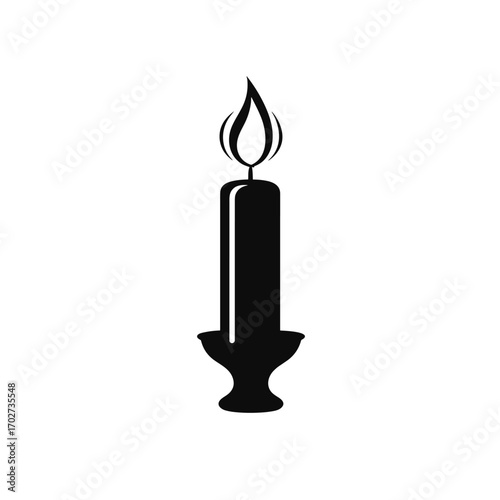 Classic candle burning brightly with elegant flame and holder silhouette