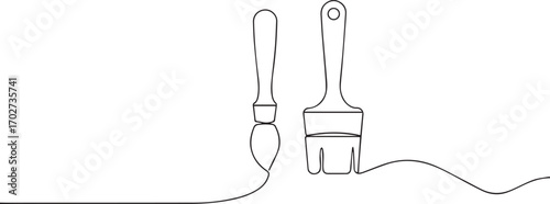 paint brush one continuous line art, Vector illustration, One line art, Line art graphic style