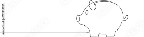 piggy bank one continuous line art, Vector illustration, One line art, Line art graphic style