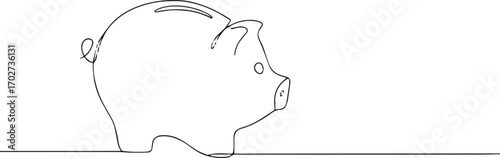 piggy bank one continuous line art, Vector illustration, One line art, Line art graphic style