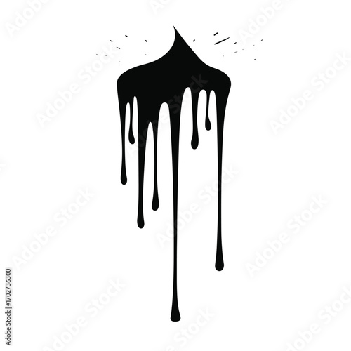 Black ink droplets dripping down abstract shape minimalist design element silhouette