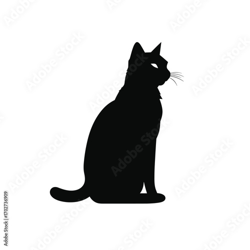 Black cat silhouette sitting profile view elegant domestic animal silhouette