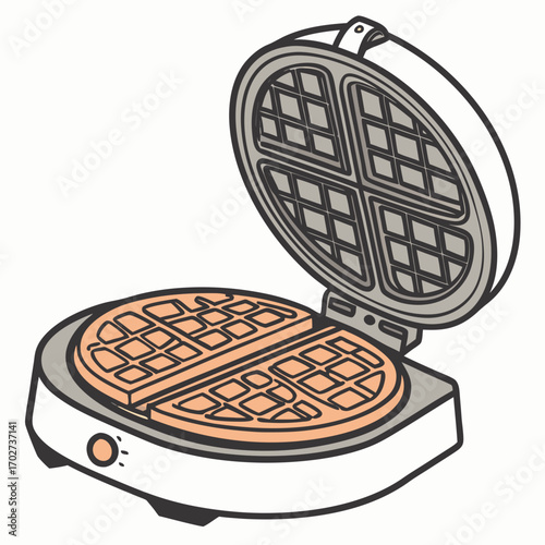 Freshly cooked waffle in a waffle maker, ready for breakfast with crisp edges and delicious flavor