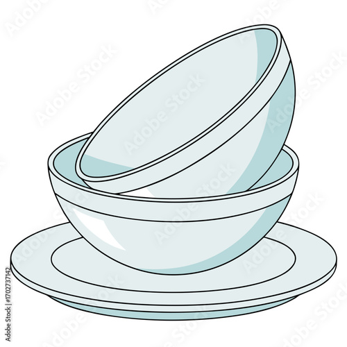Clean, modern tableware set with stacked bowls and plate, perfect for culinary and lifestyle designs
