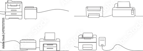 A set of office printer one continuous line art, Vector illustration, One line art, Line art graphic style