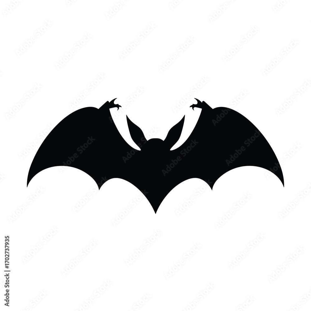 Fototapeta premium Spooky silhouette of a black bat with wide wings spread for halloween and horror themes silhouette
