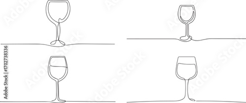 A set of wine glass one continuous line art, One line art, Vector illustration