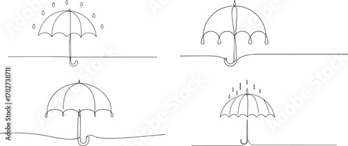 A set of umbrella one continuous line art, One line art, Vector illustration