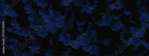 Dramatic digital artwork of dark blue clouds floating in black night sky