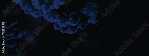 Heavy stormy cloudscape in deep blue tones against a dark abstract background