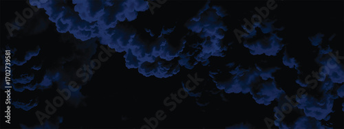 Surreal night-inspired design with moody dark blue cloud formations