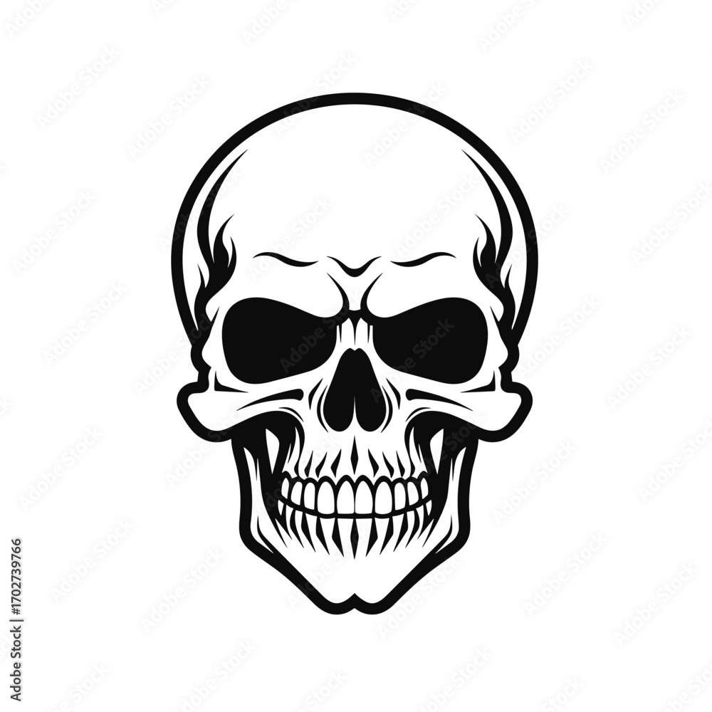 Fototapeta premium Bold black and white skull graphic design for halloween and gothic themes silhouette