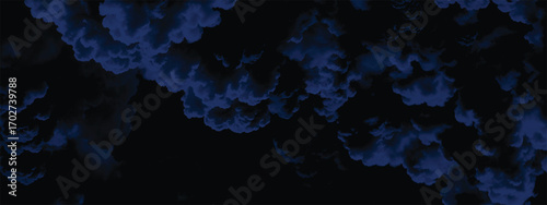 Dark blue storm clouds forming a dramatic abstract background on black sky