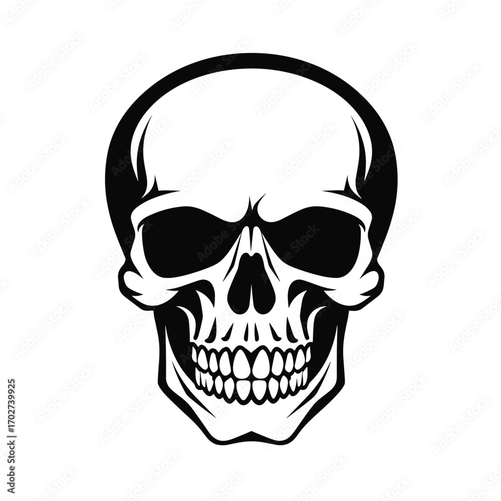 Fototapeta premium Gothic human skull frontal view detailed tattoo design element silhouette