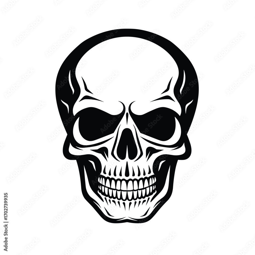 Fototapeta premium Black and white human skull head close-up medical anatomical symbol silhouette