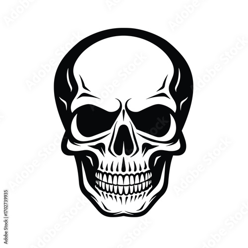 Black and white human skull head close-up medical anatomical symbol silhouette