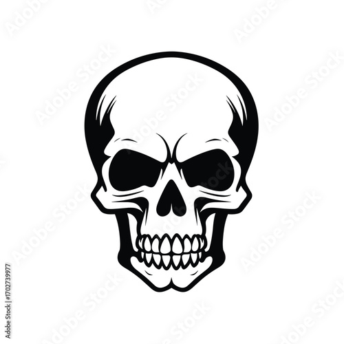Emblematic human skull frontal view gothic art design element silhouette