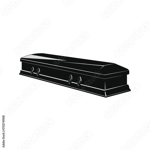 Elegant black coffin with ornate handles and white trim detail silhouette